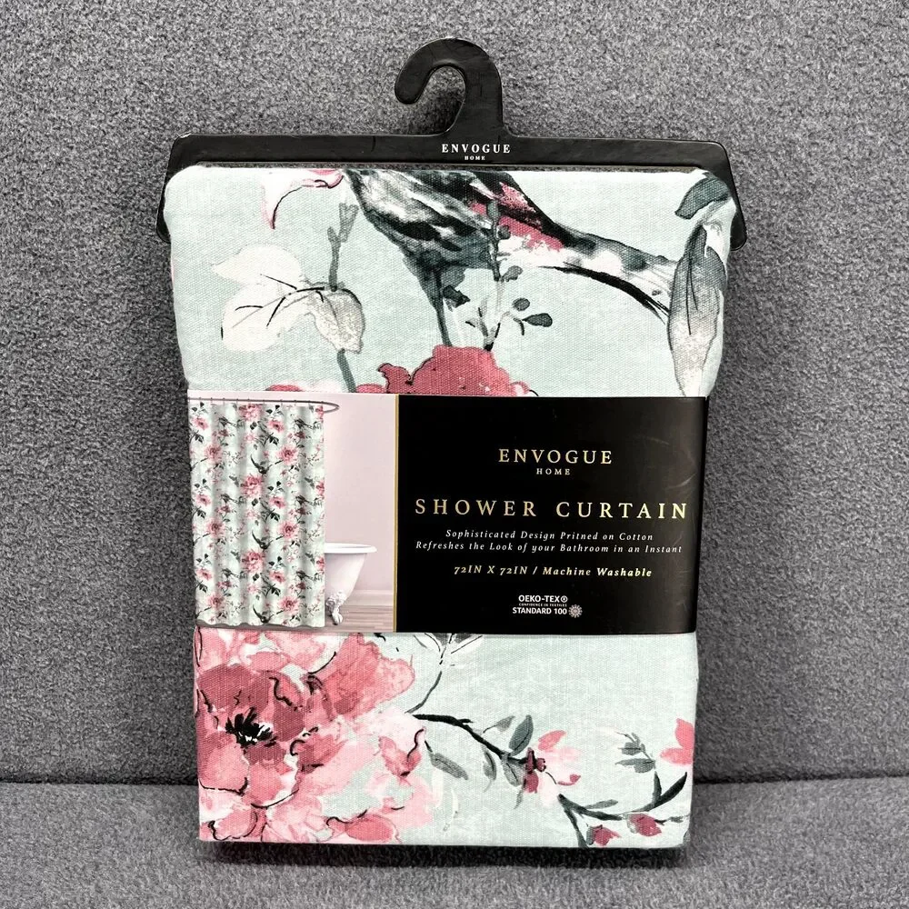Envogue Home Shower Curtain 100% Cotton Floral Pink Tael Rose‎ cottage 72